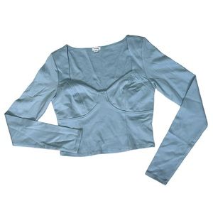 Garage Slate Blue Cropped Long Sleeve Shirt with Corset Illusion